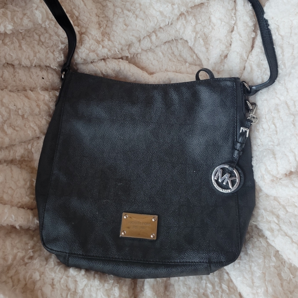 Michael Kors Black Crossbody Bag with Silver Accents